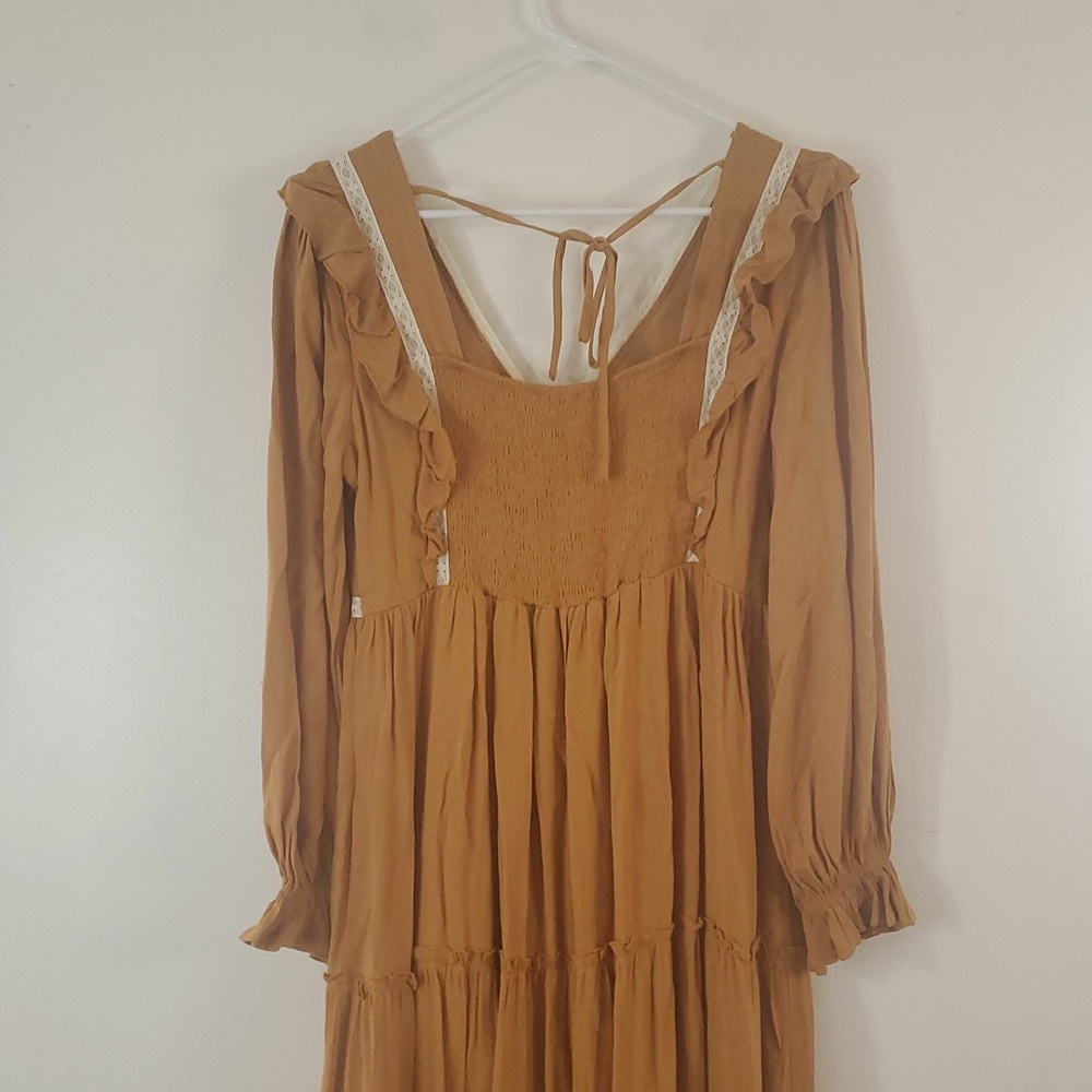 In Loom Tiered Lace Inset Ruffle Dress Size Large Midi BoHo Modest - Picture 12 of 15